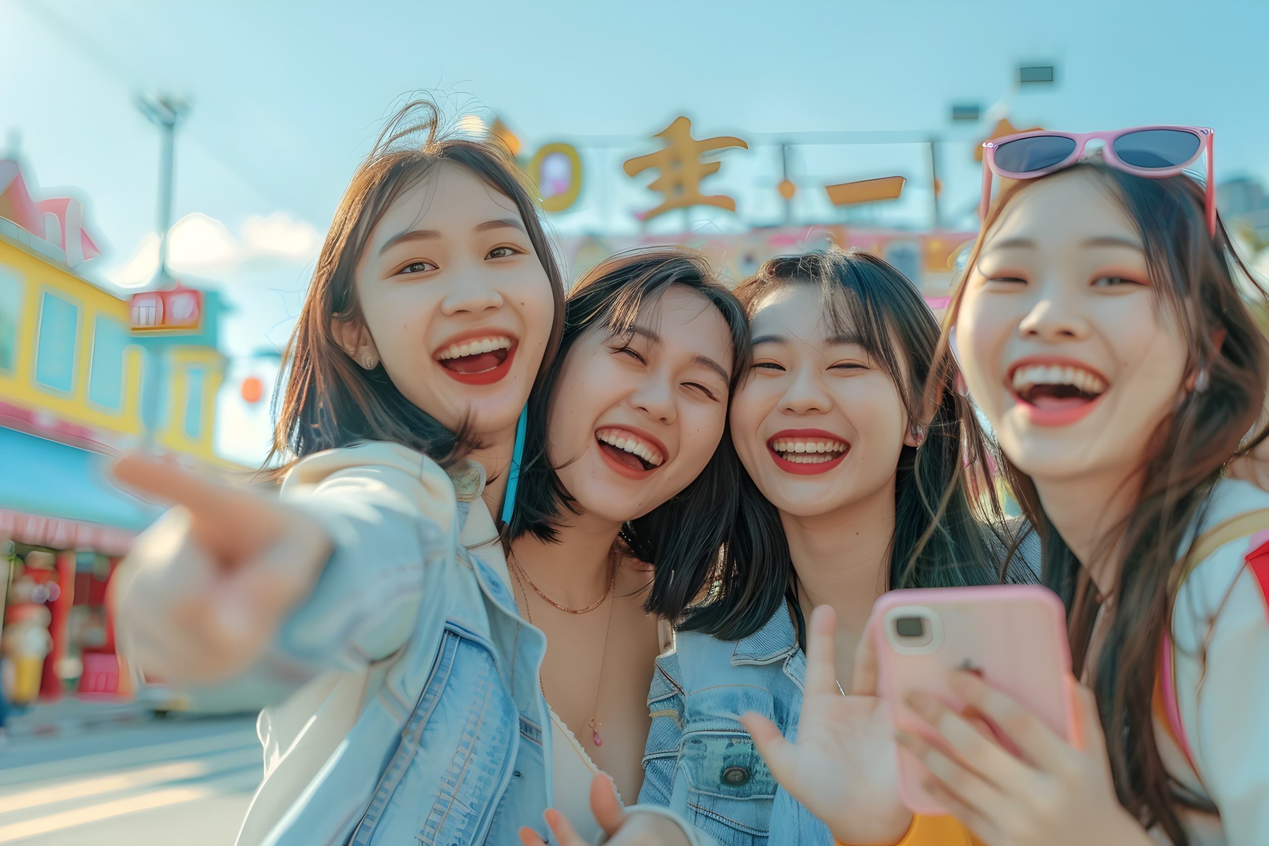 joyful-asian-women-taking-selfie-bustling-shopping-mall-with-cityscape-background-min